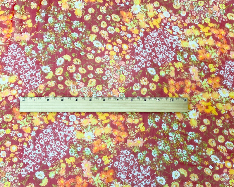 Brown-Multi Poly Floral Printed Crinkle Yoryu Chiffon Woven Fabric