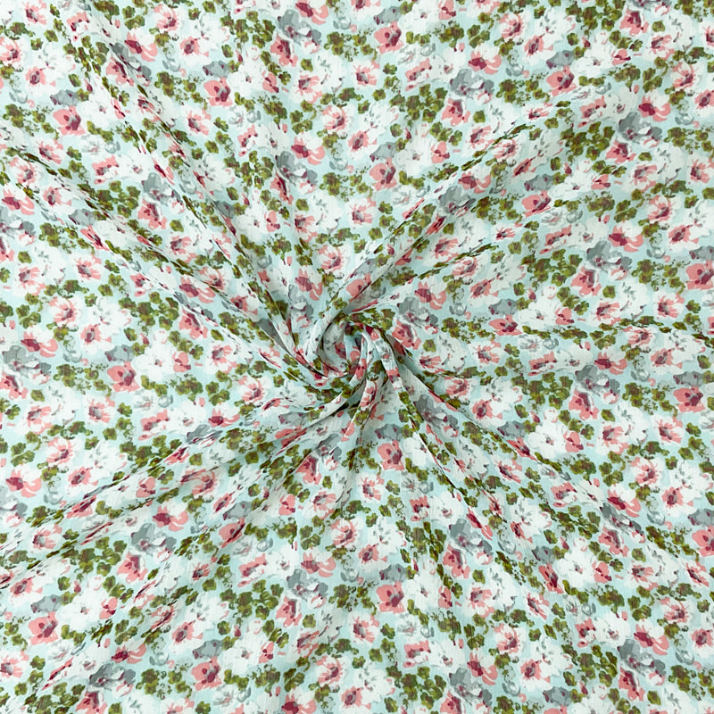 Orange-Multi Poly Floral Print Crinkle Yoryu Chiffon Woven Fabric