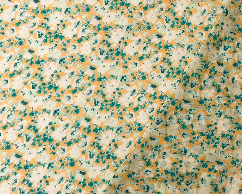 Teal-Multi Poly Floral Printed Crinkle Yoryu Chiffon Woven Fabric