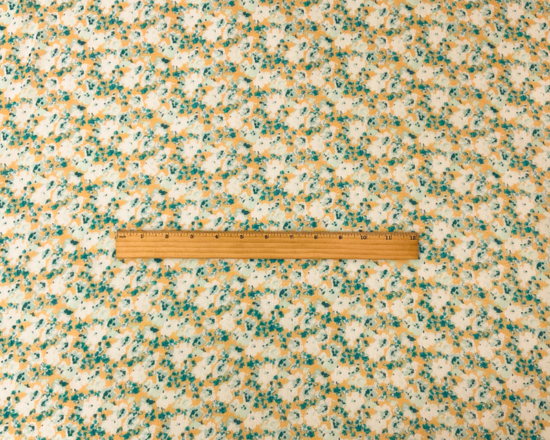 Teal-Multi Poly Floral Printed Crinkle Yoryu Chiffon Woven Fabric