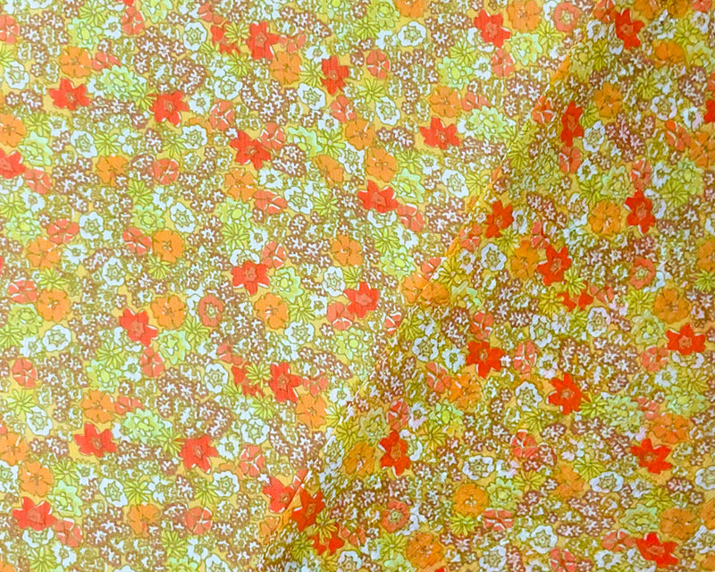 Yellow-Multi Poly Floral Print Crinkle Yoryu Chiffon Woven Fabric