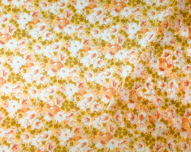 Yellow-Multi Poly Floral Print Crinkle Yoryu Chiffon Woven Fabric