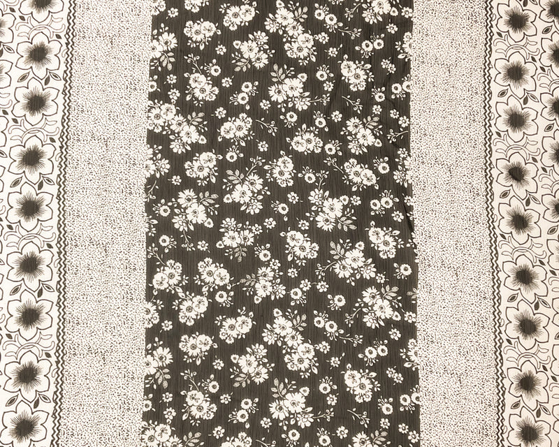 Black Poly Stripe Floral Print Crinkle Yoryu Chiffon Woven Fabric