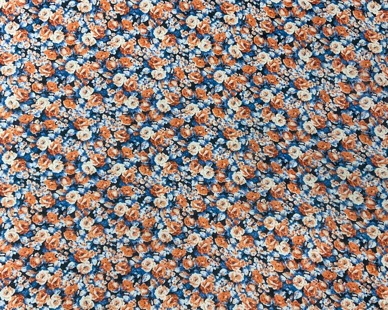Orange-Blue-Multi Poly Floral Printed Dobby Chiffon Woven Fabric