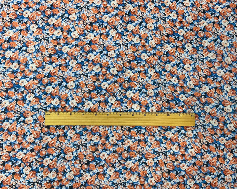 Orange-Blue-Multi Poly Floral Printed Dobby Chiffon Woven Fabric