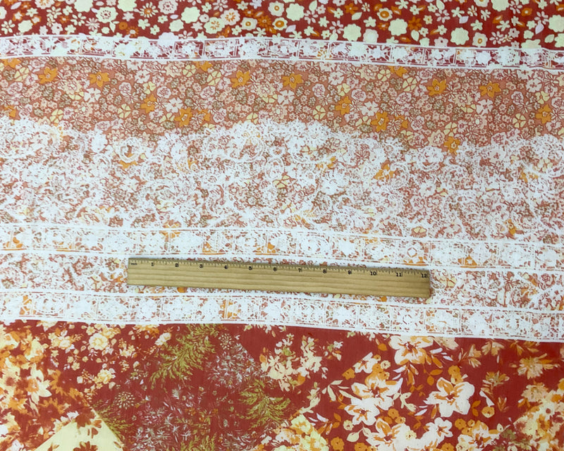 Red-Multi Poly Floral Printed Crinkle Yoryu Chiffon Woven Fabric