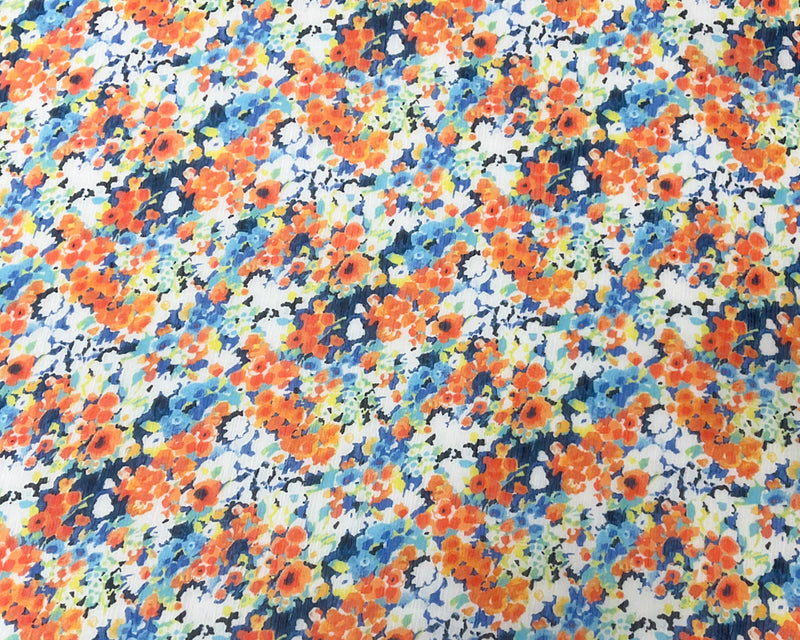 Orange-Multi Poly Floral Print Crinkle Yoryu Chiffon Woven Fabric