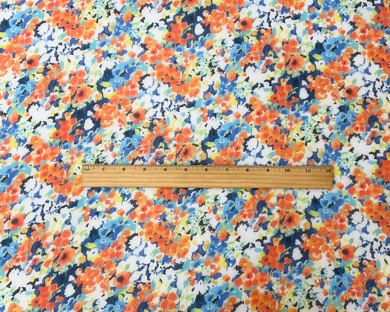 2 3/8 YD PC-Orange-Multi Poly Floral Print Crinkle Yoryu Chiffon Woven Fabric