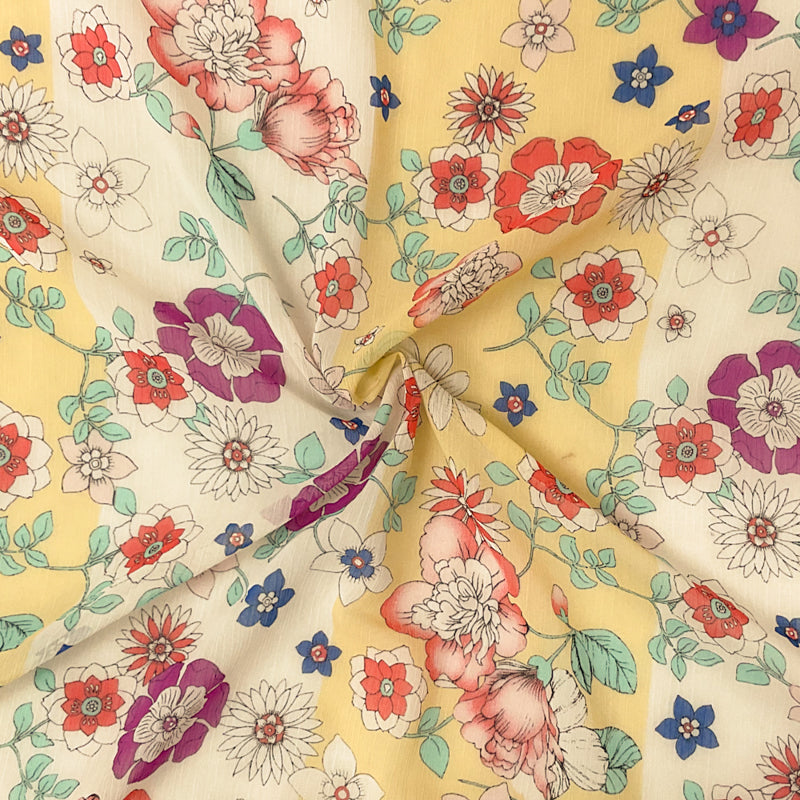 Yellow-Multi Poly Floral Print Crinkle Yoryu Chiffon Woven Fabric