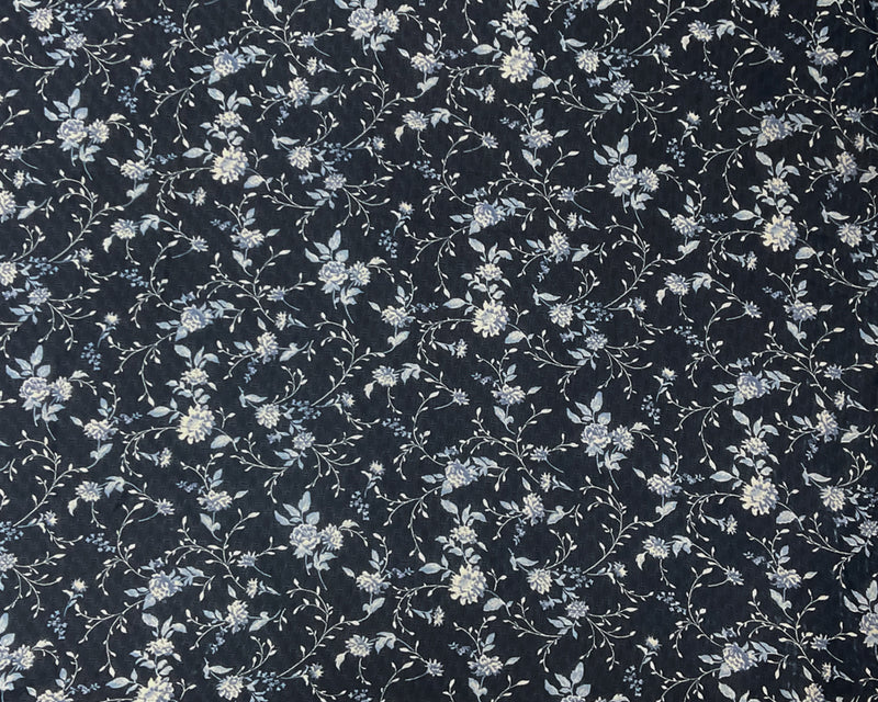 2 3/4 YD PC-Blue-White Poly Floral Printed Dobby Chiffon Woven Fabric