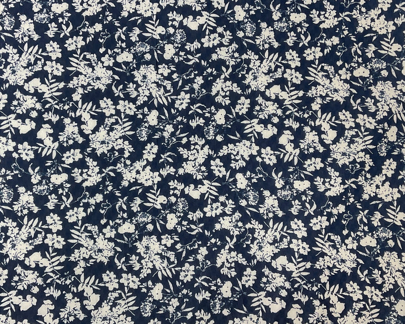 Blue-White Poly Floral Printed Ogee Shape Dobby Chiffon Woven Fabric