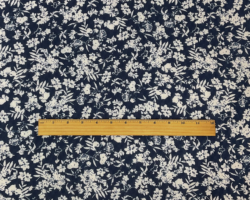 Blue-White Poly Floral Printed Ogee Shape Dobby Chiffon Woven Fabric
