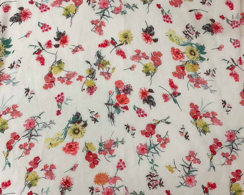 Gray-Red-Multi Poly Floral Printed Dobby Chiffon Woven Fabric
