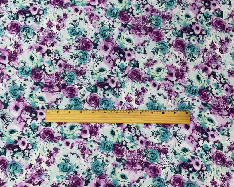 Purple-Teal-Multi Poly Floral Print Ogee Dobby Chiffon Woven Fabric