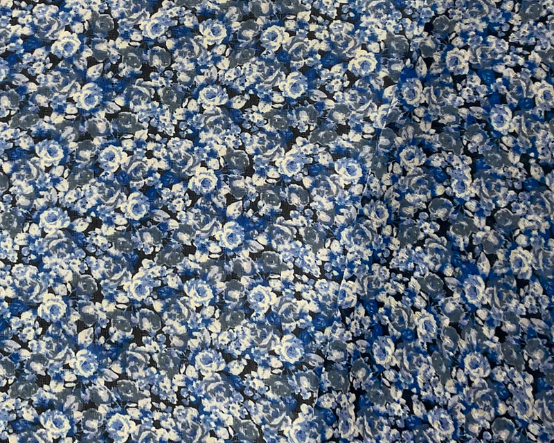 Blue-Black-Multi Poly Floral Printed Dobby Chiffon Woven Fabric