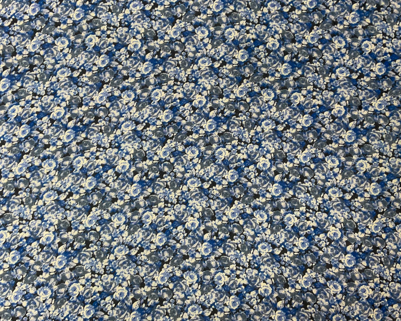 Blue-Black-Multi Poly Floral Printed Dobby Chiffon Woven Fabric
