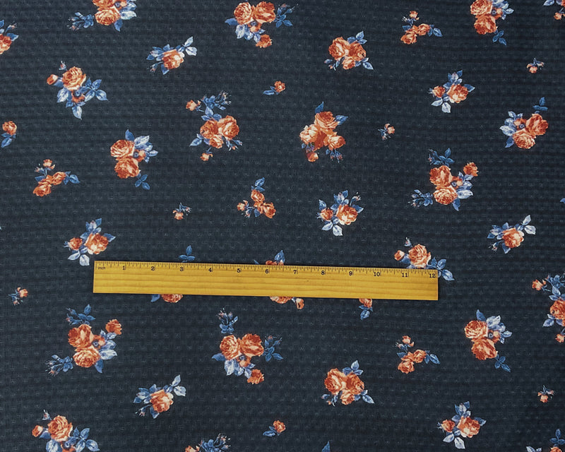 Blue-Red-Multi Poly Floral Printed Dobby Chiffon Woven Fabric