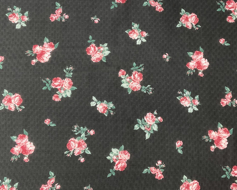 Black-Red-Multi Poly Floral Printed Dobby Chiffon Woven Fabric