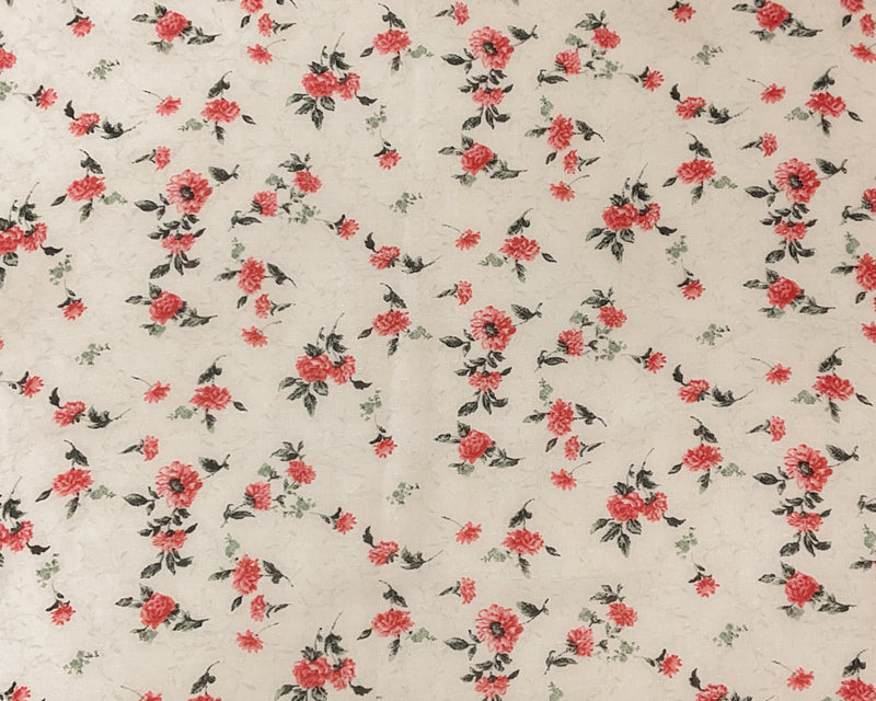 Ivory-Green-Multi Poly Floral Printed Dobby Chiffon Woven Fabric