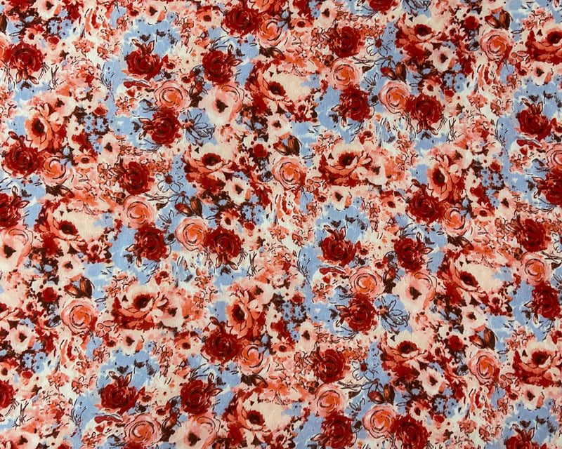 Red-Multi Poly Floral Printed Ogee Dobby Chiffon Woven Fabric
