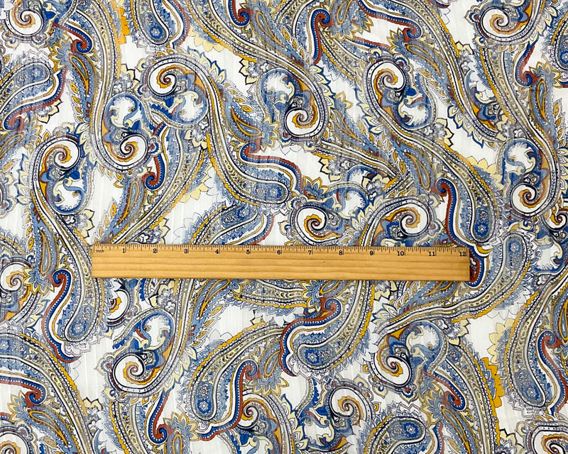 Blue-Multi Poly Paisley Printed Satin Stripe Chiffon Woven Fabric