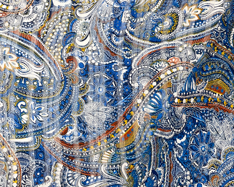 Blue-Multi Poly Paisley Printed Satin Stripe Chiffon Woven Fabric