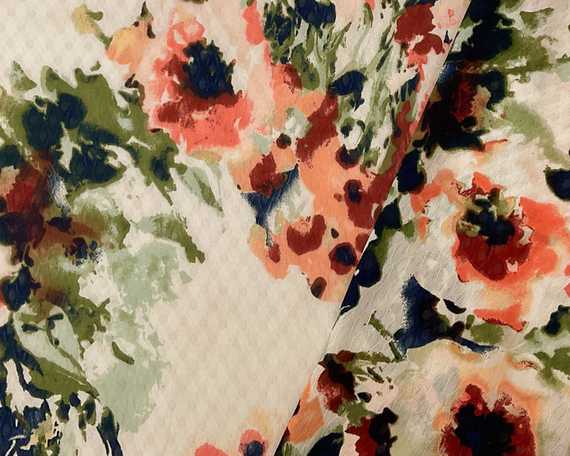 White-Multi Poly Floral Print Ogee Shape Dobby Chiffon Woven Fabric