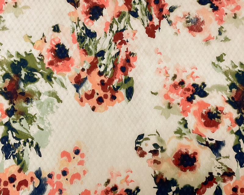 White-Multi Poly Floral Print Ogee Shape Dobby Chiffon Woven Fabric