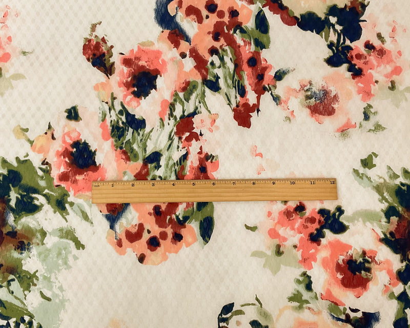 White-Multi Poly Floral Print Ogee Shape Dobby Chiffon Woven Fabric