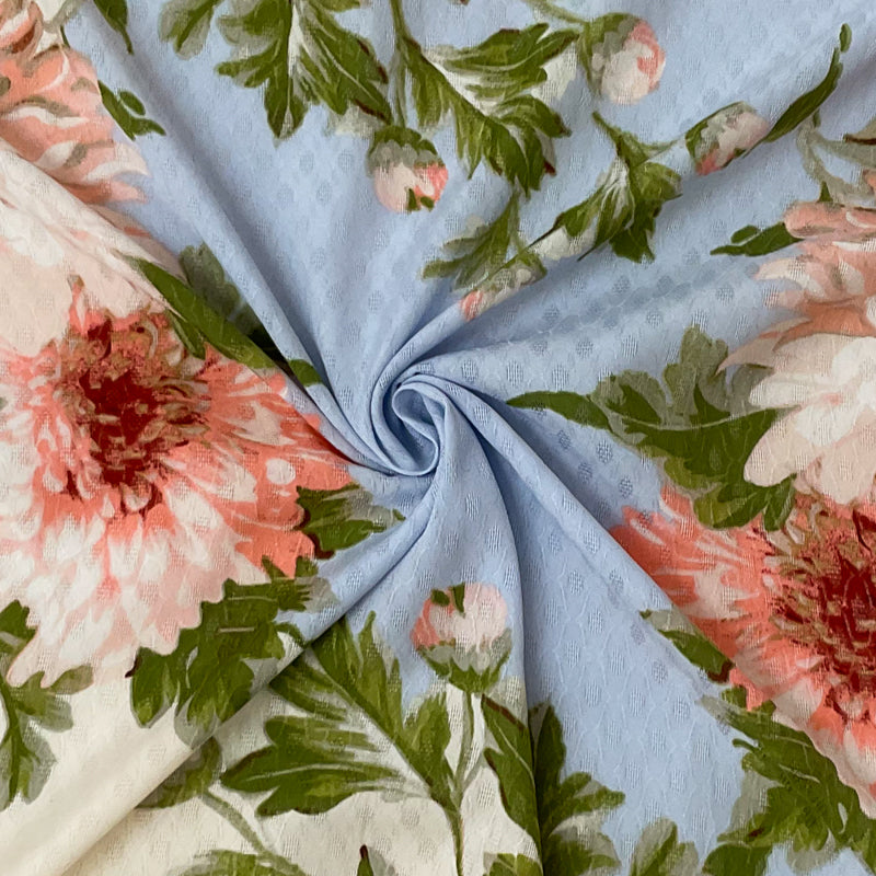 Green-Multi Poly Floral Printed Ogee Dobby Chiffon Woven Fabric