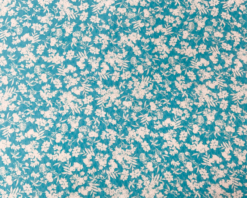 Turquoise-Ivory Floral Printed Ogee Dobby Chiffon Woven Fabric