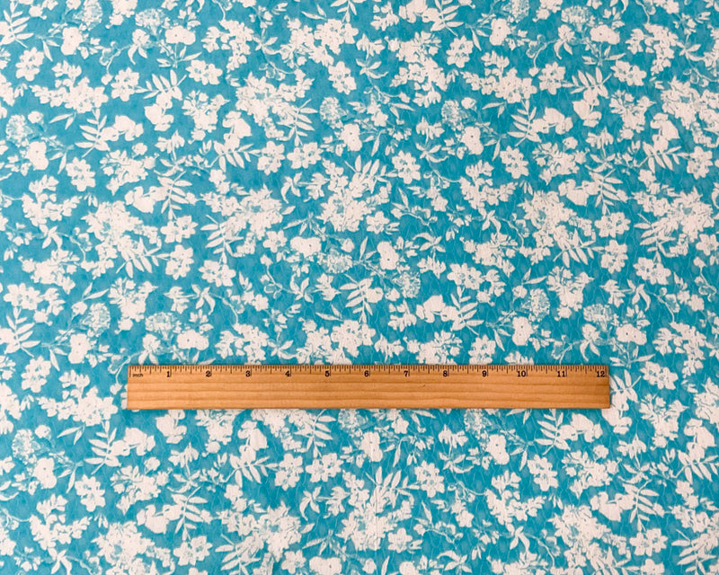 Turquoise-Ivory Floral Printed Ogee Dobby Chiffon Woven Fabric