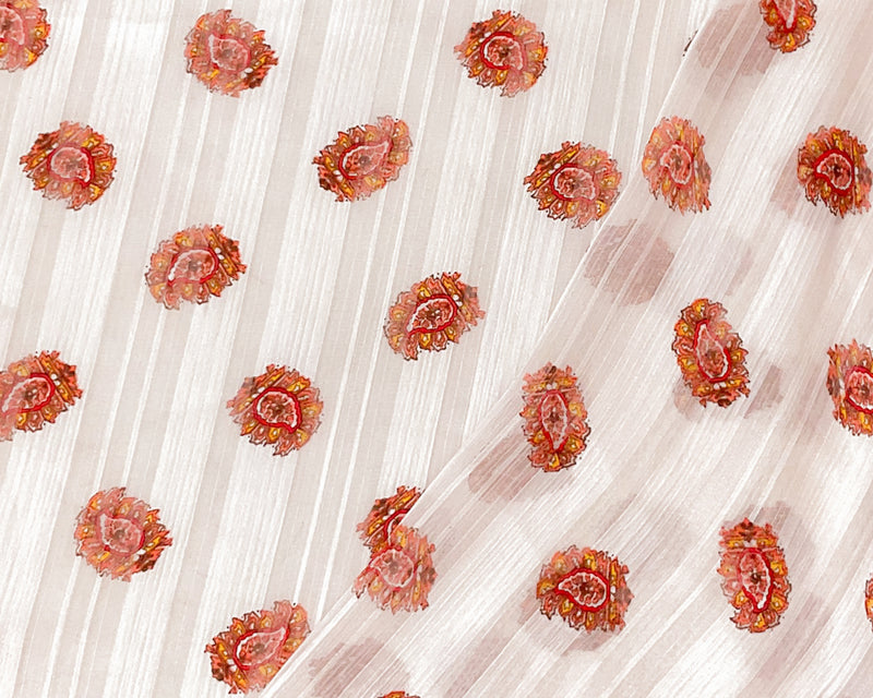 Pink-Multi Poly Paisley Printed Stripe Satin Chiffon Woven Fabric