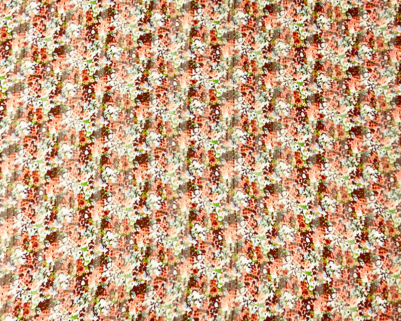 Brown-Multi Poly Floral Printed Satin Stripe Chiffon Woven Fabric