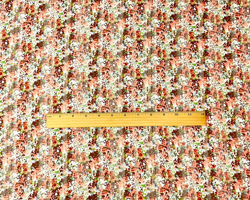 Brown-Multi Poly Floral Printed Satin Stripe Chiffon Woven Fabric