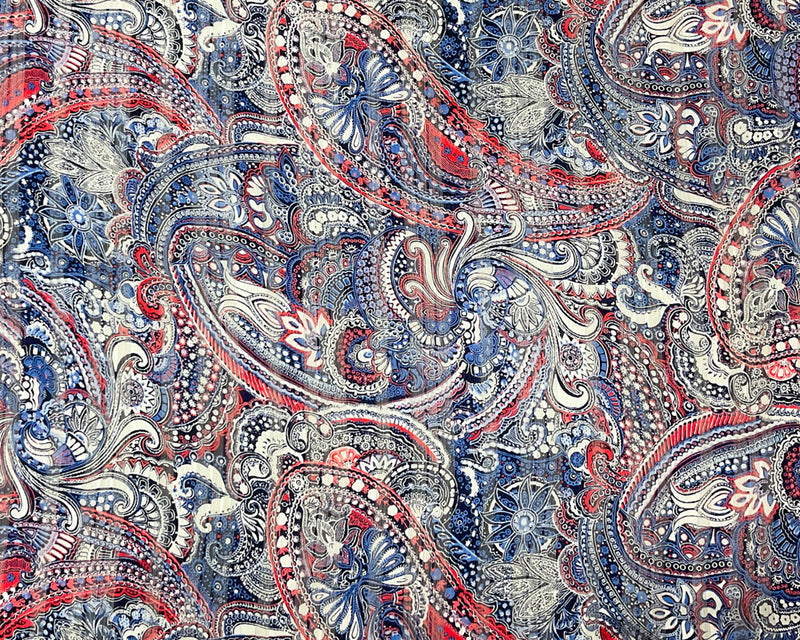 Blue-Multi Poly Paisley Printed Satin Stripe Chiffon Woven Fabric