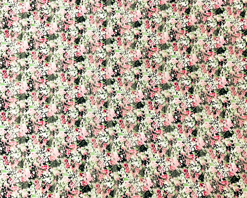 Black-Multi Poly Floral Printed Satin Stripe Chiffon Woven Fabric