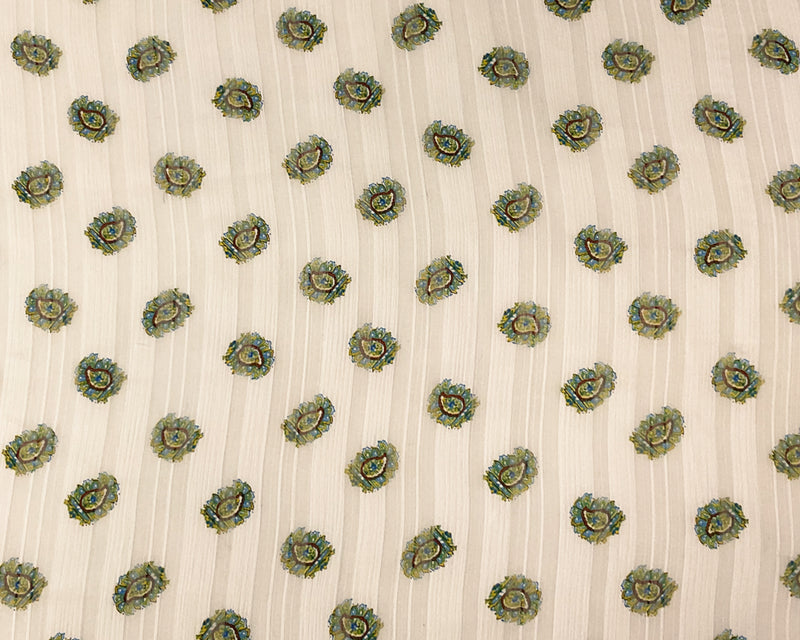 1 YD PC-Ivory-Multi Poly Paisley Print Satin Stripe Chiffon Woven Fabric