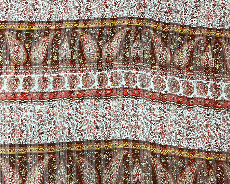 Brown-Multi Poly Paisley Print Satin Stripe Chiffon Woven Fabric