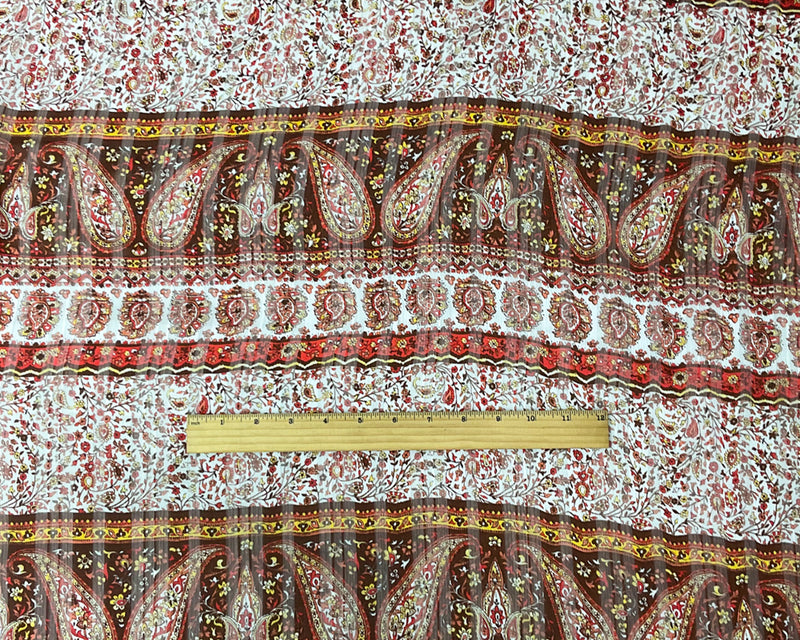 Brown-Multi Poly Paisley Print Satin Stripe Chiffon Woven Fabric