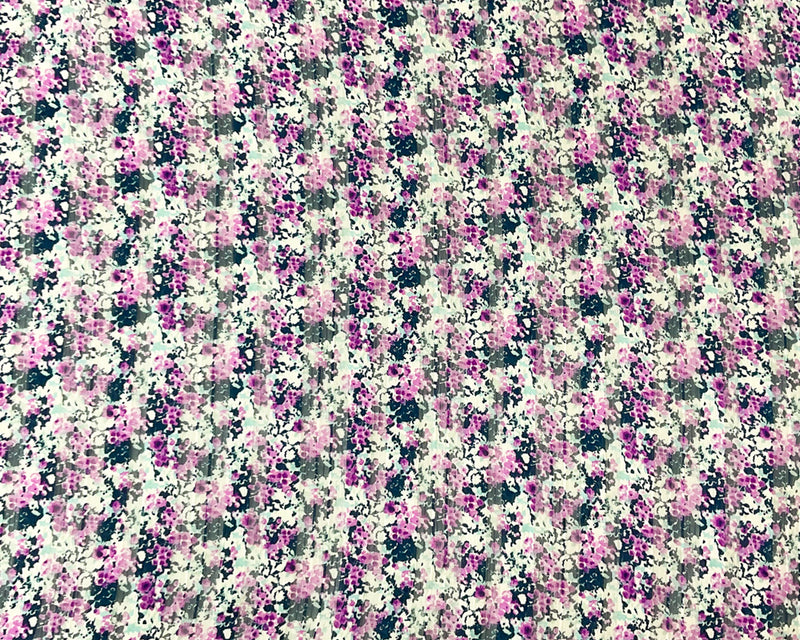 Purple-Multi Poly Floral Print Satin Stripe Chiffon Woven Fabric