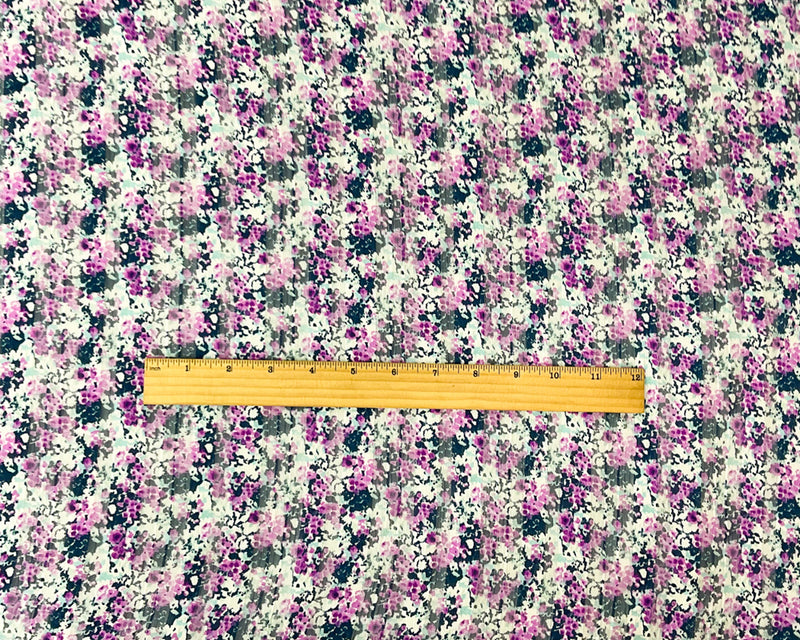 Purple-Multi Poly Floral Print Satin Stripe Chiffon Woven Fabric