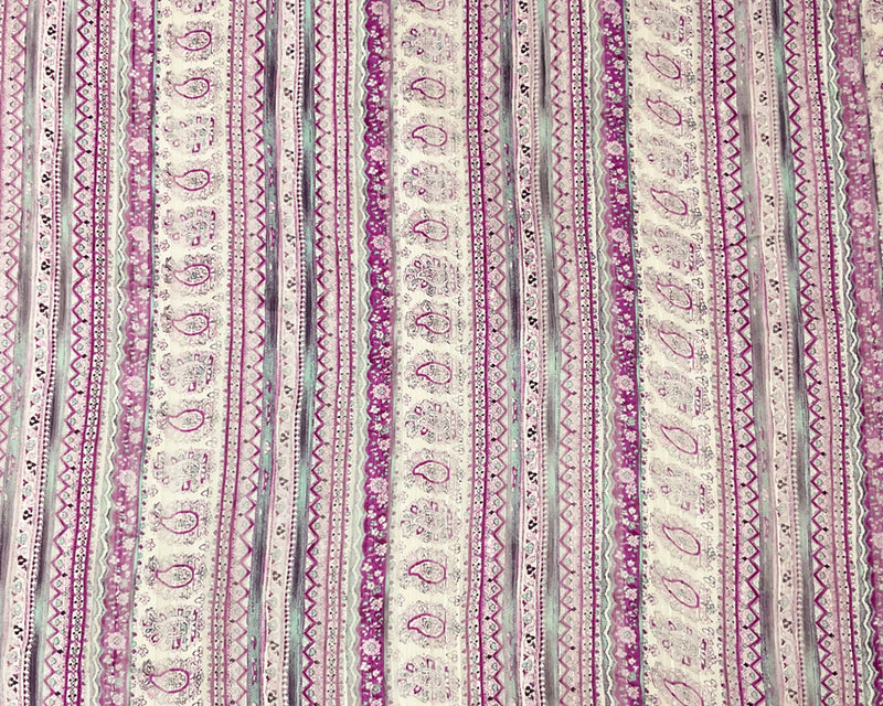 Purple-Multi Paisley Printed Satin Stripe Chiffon Woven Fabric