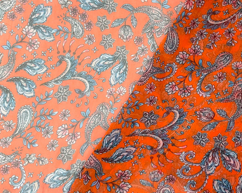Red Orange-Multi Poly Floral Printed Yoryu Chiffon Woven Fabric