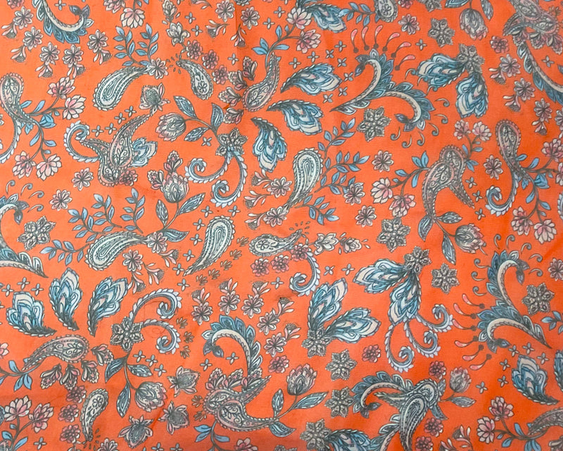 Red Orange-Multi Poly Floral Printed Yoryu Chiffon Woven Fabric