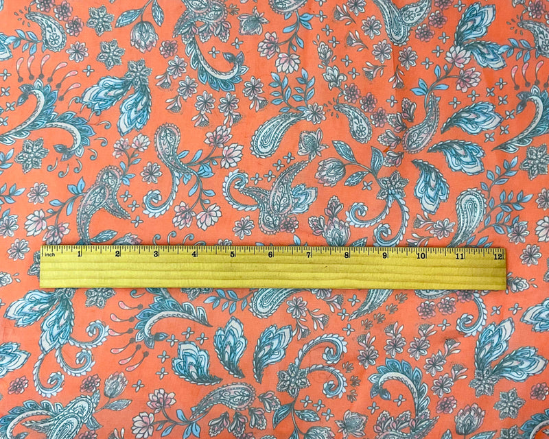 Red Orange-Multi Poly Floral Printed Yoryu Chiffon Woven Fabric