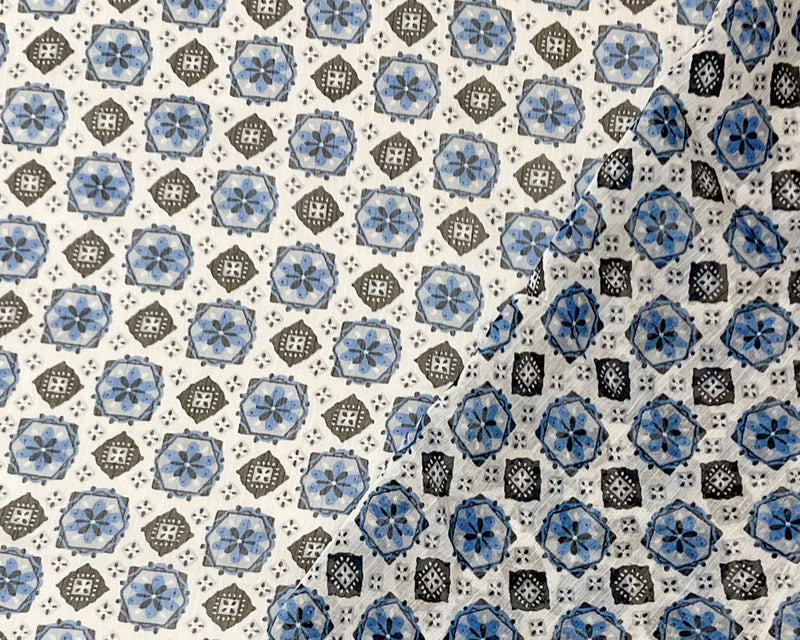 White-Multi Abstract Floral Printed Yoryu Chiffon Woven Fabric