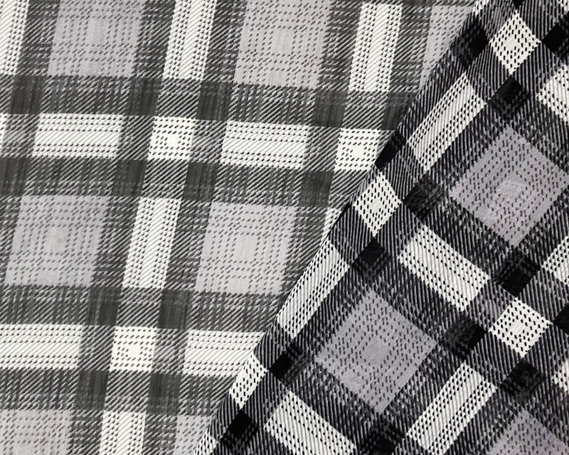 Black-White Poly Plaid Printed Yoryu Chiffon Woven Fabric