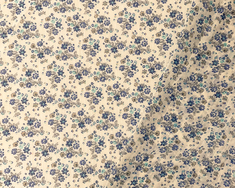Blue-Multi Poly Floral Printed Slub Chiffon Woven Fabric