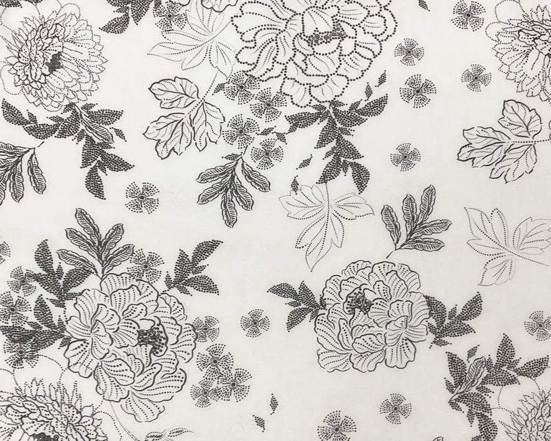 3 5/8 YD PC-Black-White Abstract Floral Printed Pebble Chiffon Woven Fabric